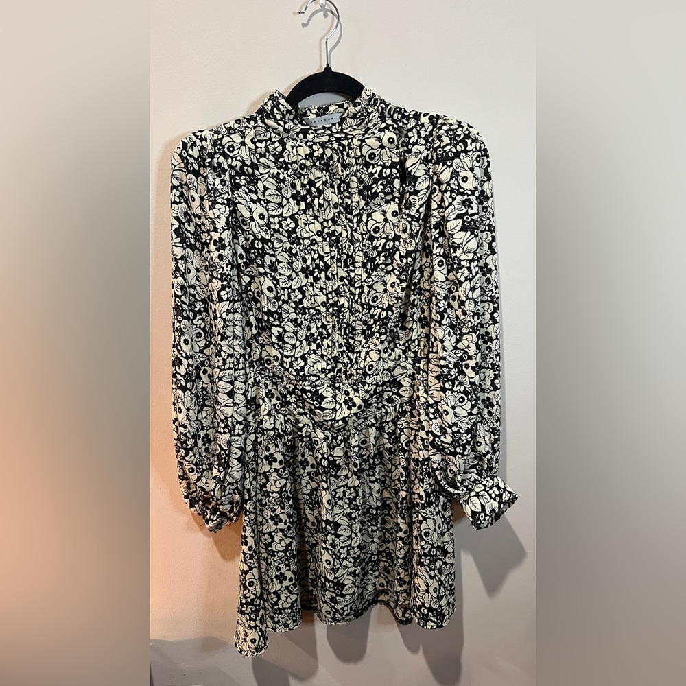 Topshop Black and Cream Floral Long Sleeve Dress